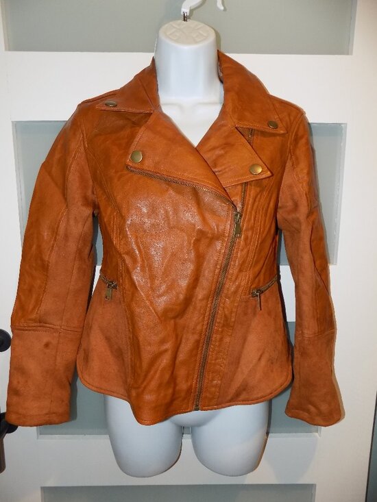 Anthropologie Jackets & Blazers - Anthropologie Robyn Faux Tan/Orange Leather Moto Jacket Size XSP WOMEN'S
